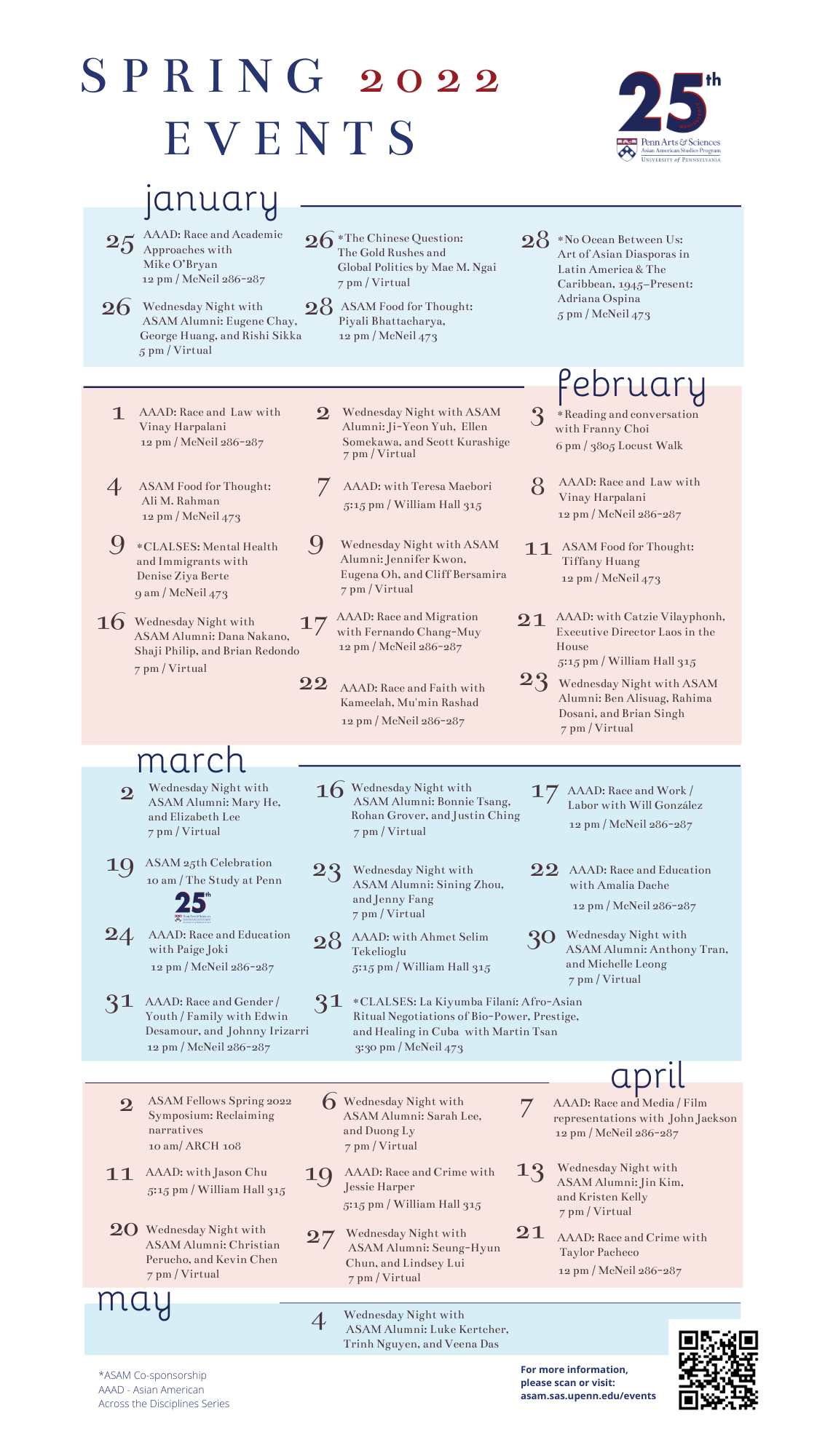 ASAM Spring Calendar Asian American Studies Program